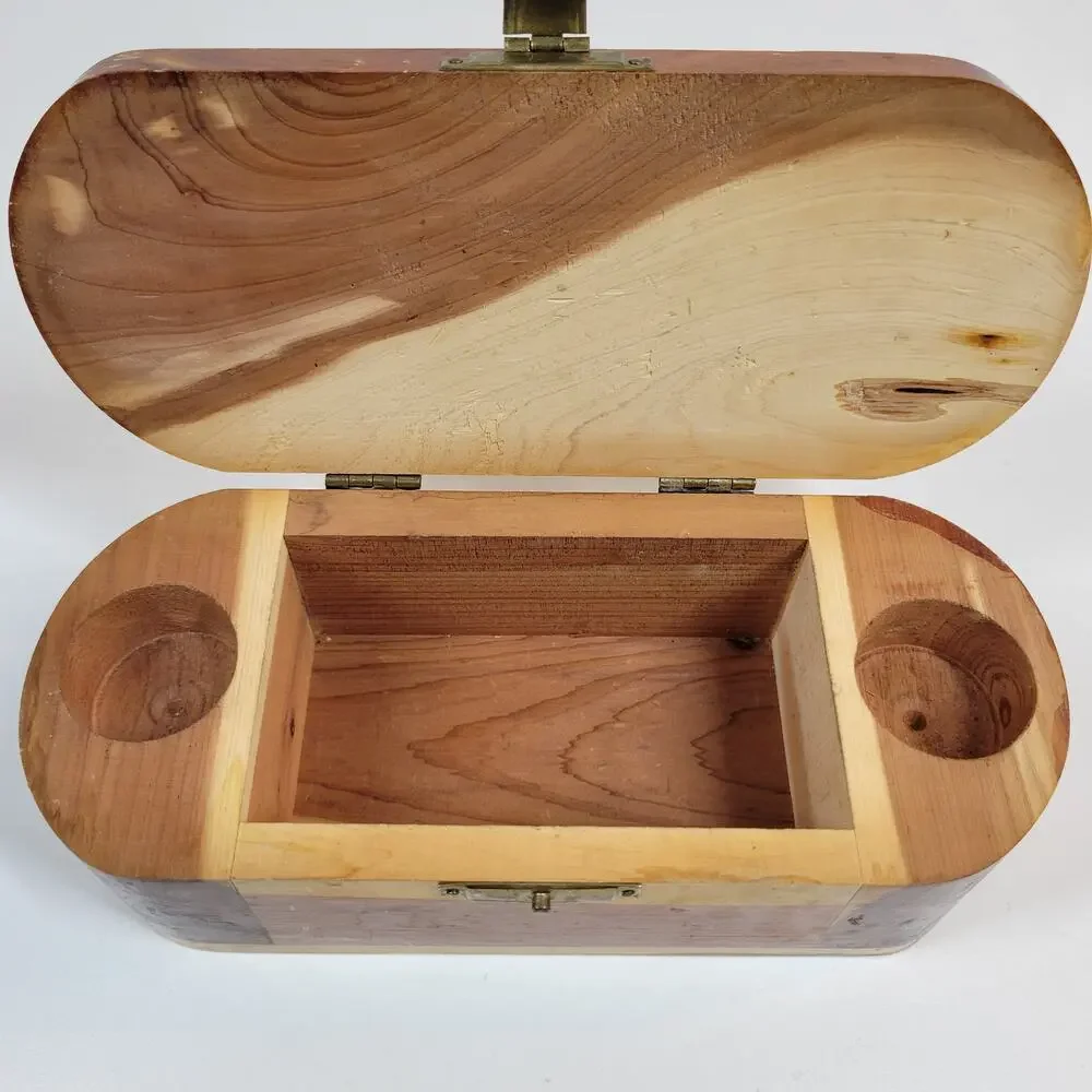 Vintage Mango Wood Box Two Tone Brown Trinket Jewelry Hinged Closure Hollywood